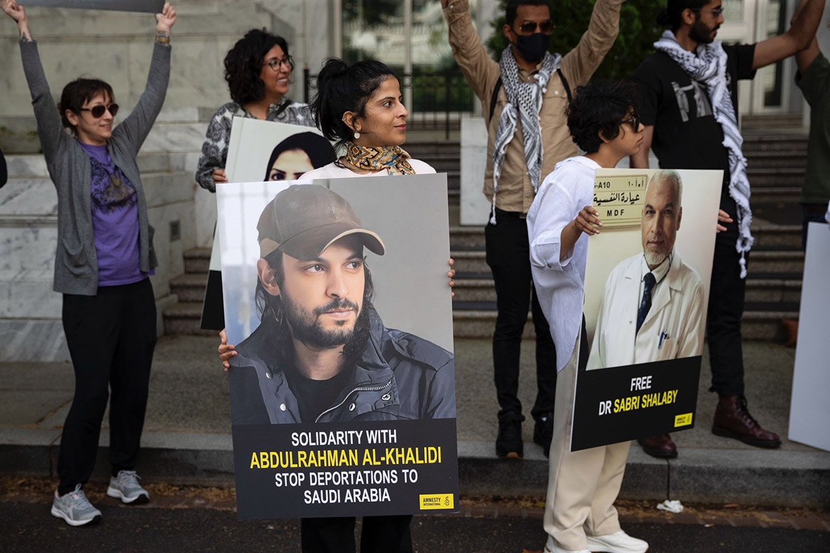 Für einen Abschiebestopp nach Saudi-Arabien: Protest vor der saudischen Botschaft in Washington, D.C.