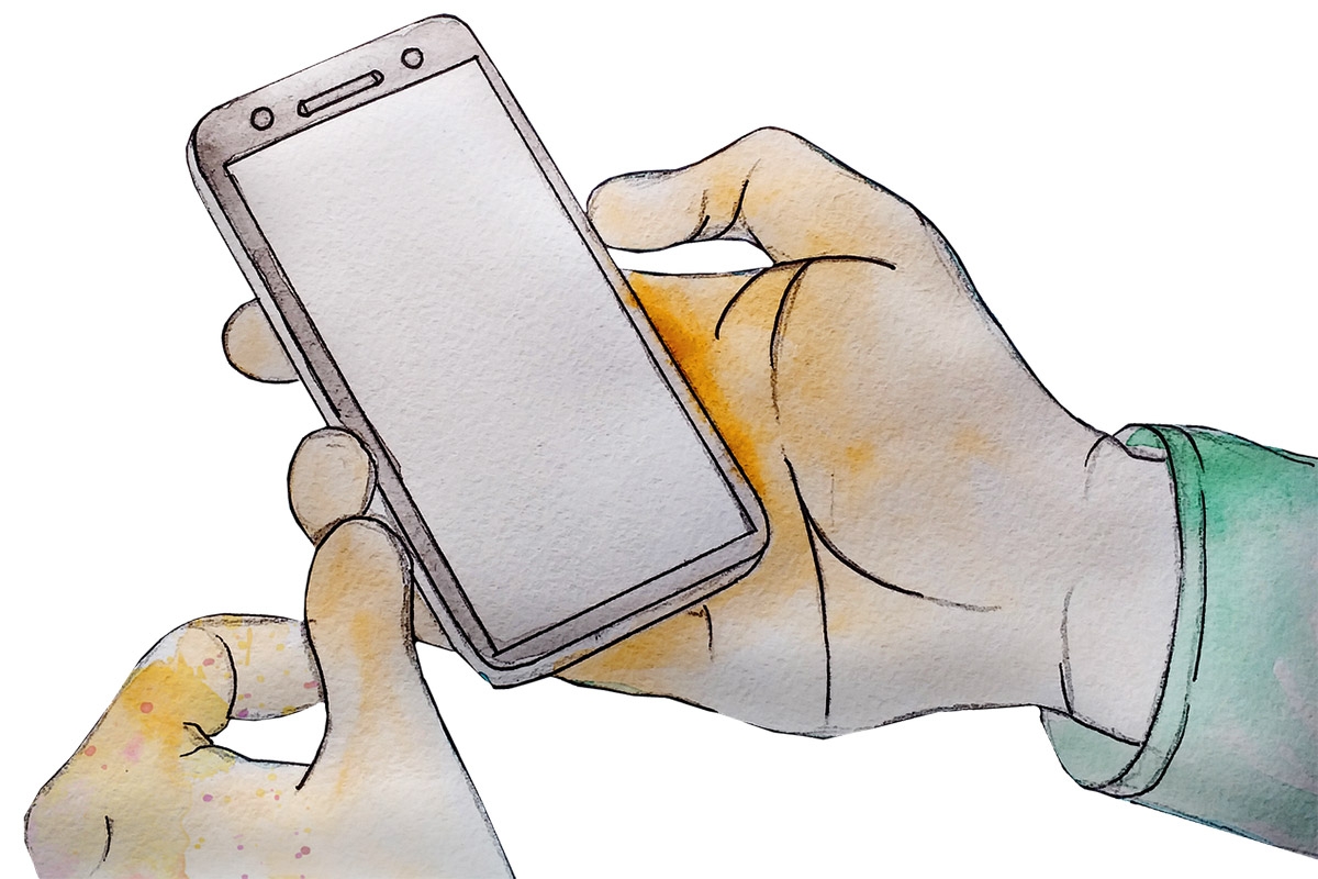 Zeichnung: Smartphone in Hand