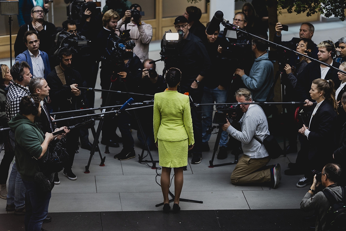 Sahra Wagenknecht nach der Pressekonferenz zur geplanten Parteigründung am 23. Oktober in Berlin