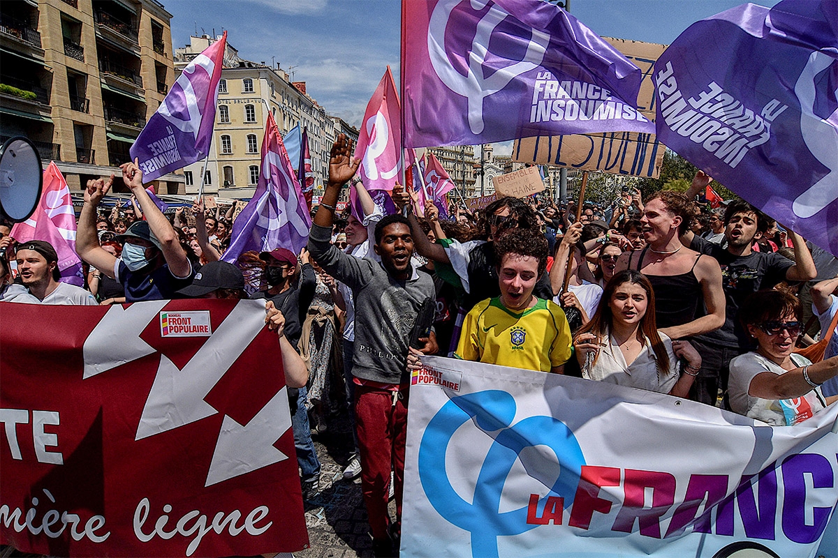 Aufgerufen hatten linke Kräfte. In ganz Frankreich demonstrierten Hundertausende gegen die extreme Rechte, Marseille, am 15 Juni