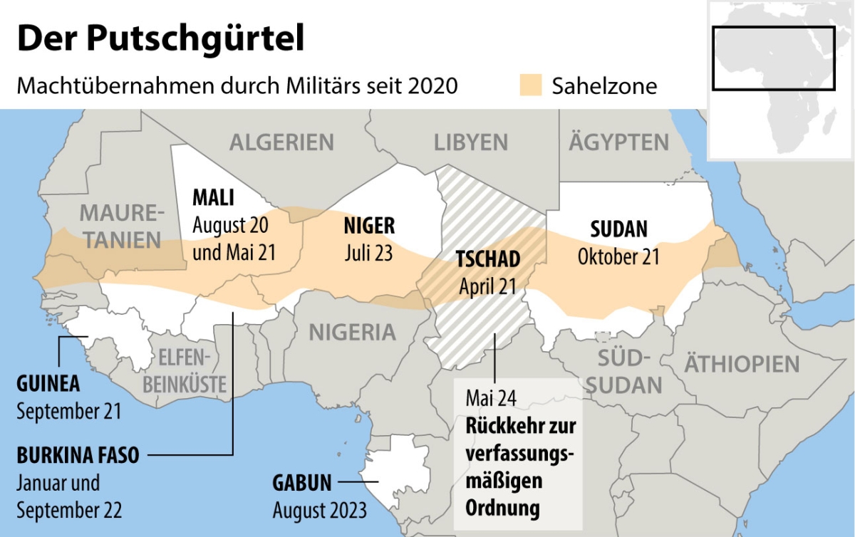 Karte des "Putschgürtels" in Afrika