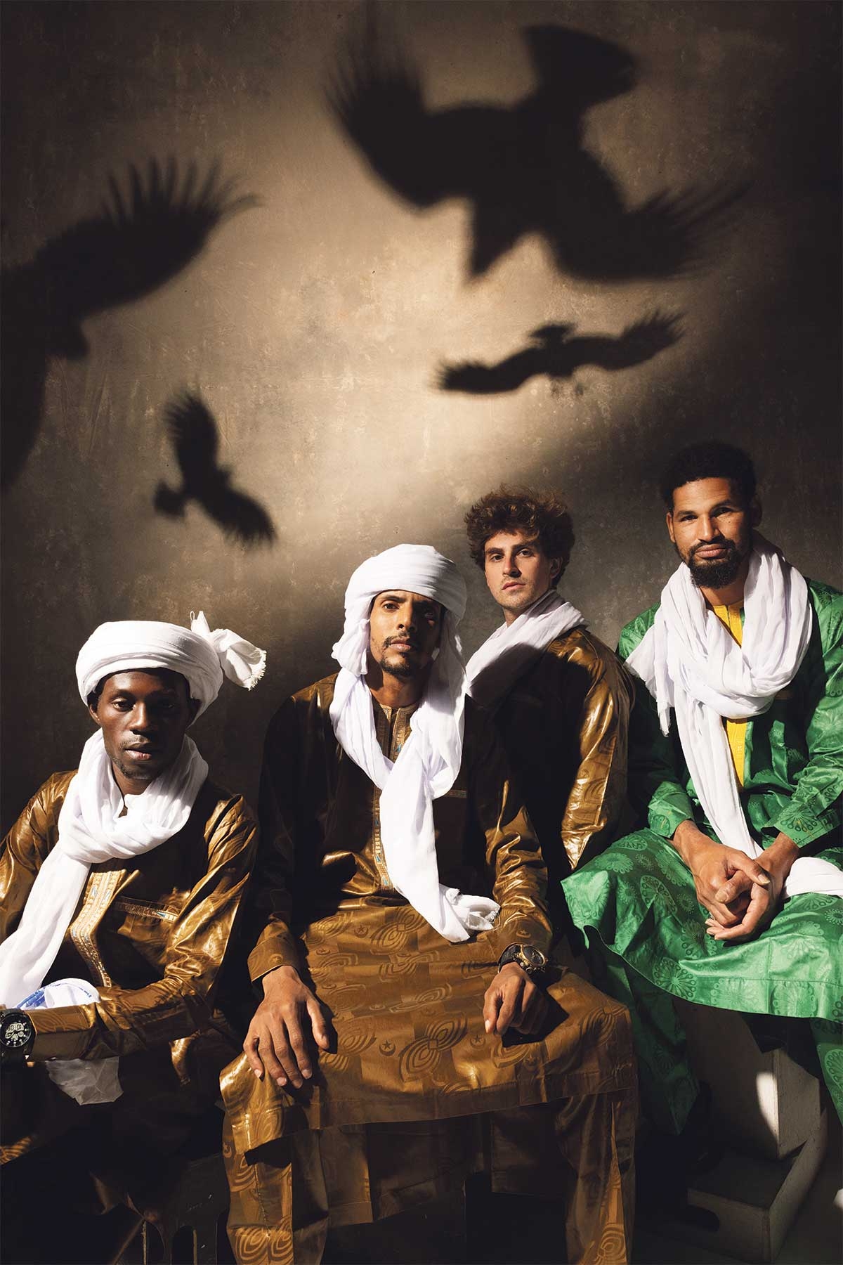 Mdou Moctar: Drummer Souleymane Ibrahim, Gitarrist Ahmoudou Madassane, Bassist Michael Coltun sowie Gitarrist und Sänger Mahamadou »Mdou Moctar« Souleymane (v.l.)