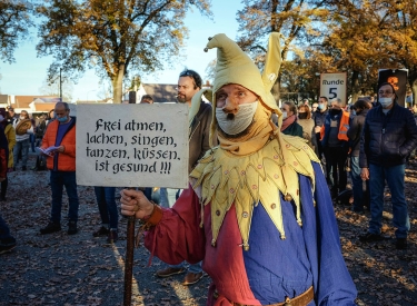 Querdenker Gaukler mit Schild