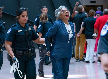 Die Abgeordnete Joyce Beatty wird bei einer Protestaktion festgenommen, Washington, D.C., 15. Juli