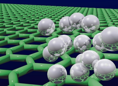 Illustration der Delokalisierung von Wasserstoffatomen über einer Graphenoberfläche