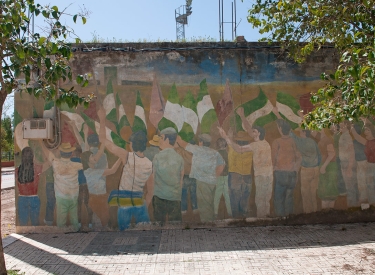 Wandbild mit protestierenden Landarbeitern