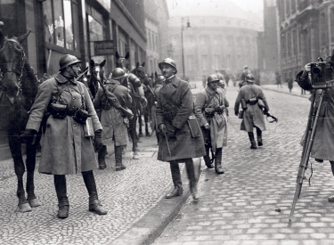 Französische Truppen während der Ruhrbesatzung in Essen am 11. Januar 1923