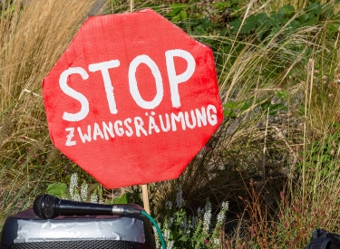 Schild, Stop Zwangsräumung