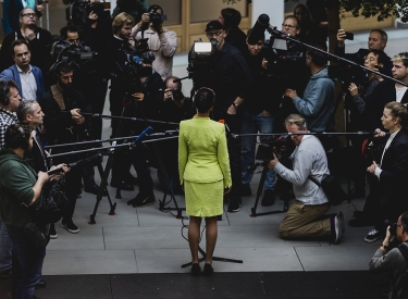 Sahra Wagenknecht nach der Pressekonferenz zur geplanten Parteigründung am 23. Oktober in Berlin