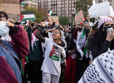 Israelfeindliche Kundgebung auf dem Campus der Columbia University, New York City am 12. Oktober